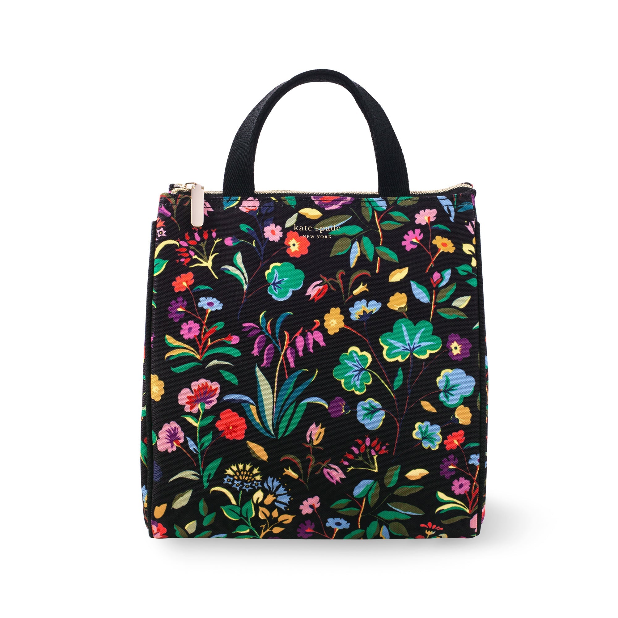 Floral-patterned bag with black background