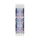 Set of five floral-patterned pencils on a white background