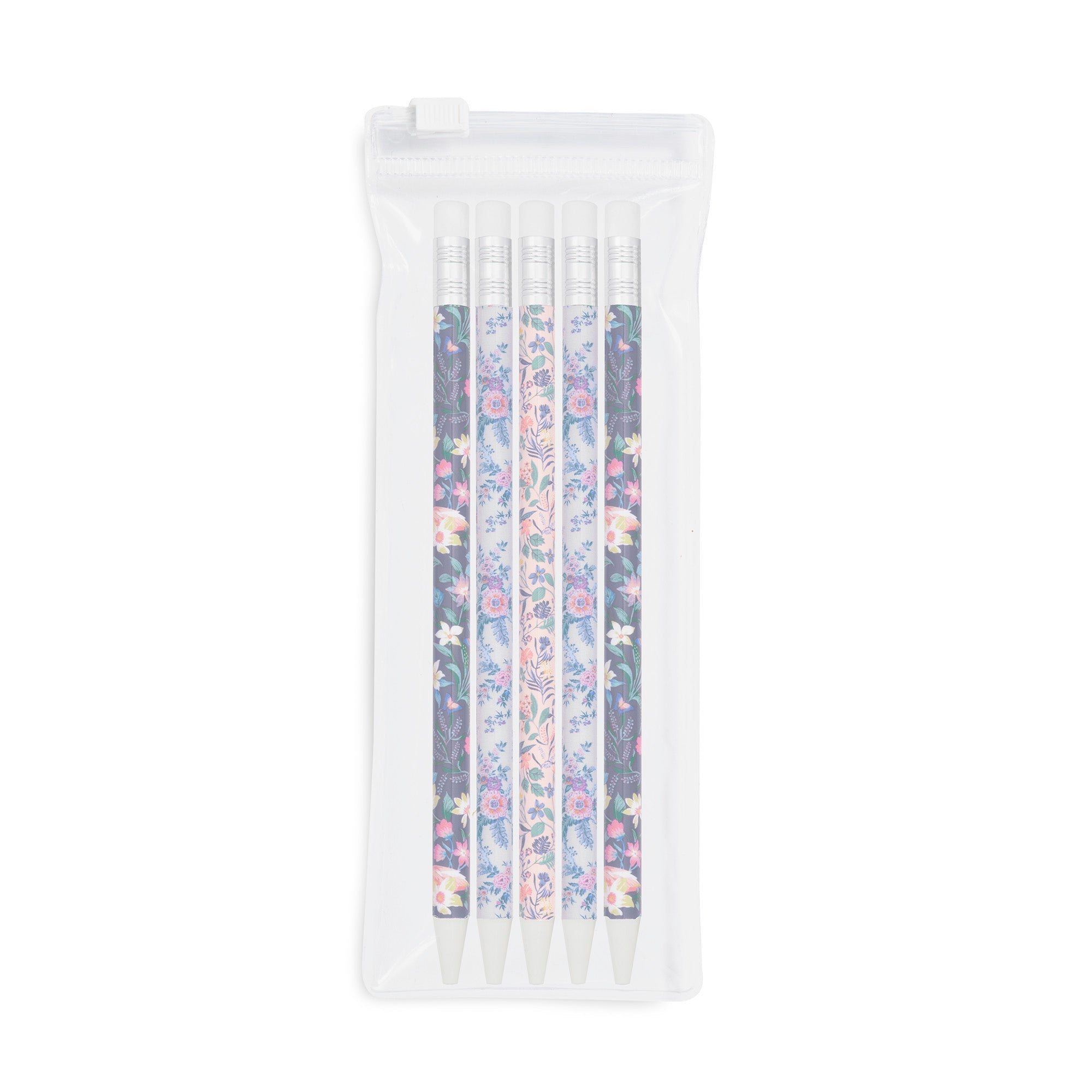 Set of floral-patterned straws in a clear plastic case on a white background