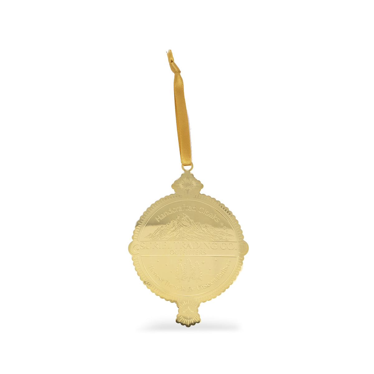 suriel trading co. embossed gold ornament with gold hanging ribbon