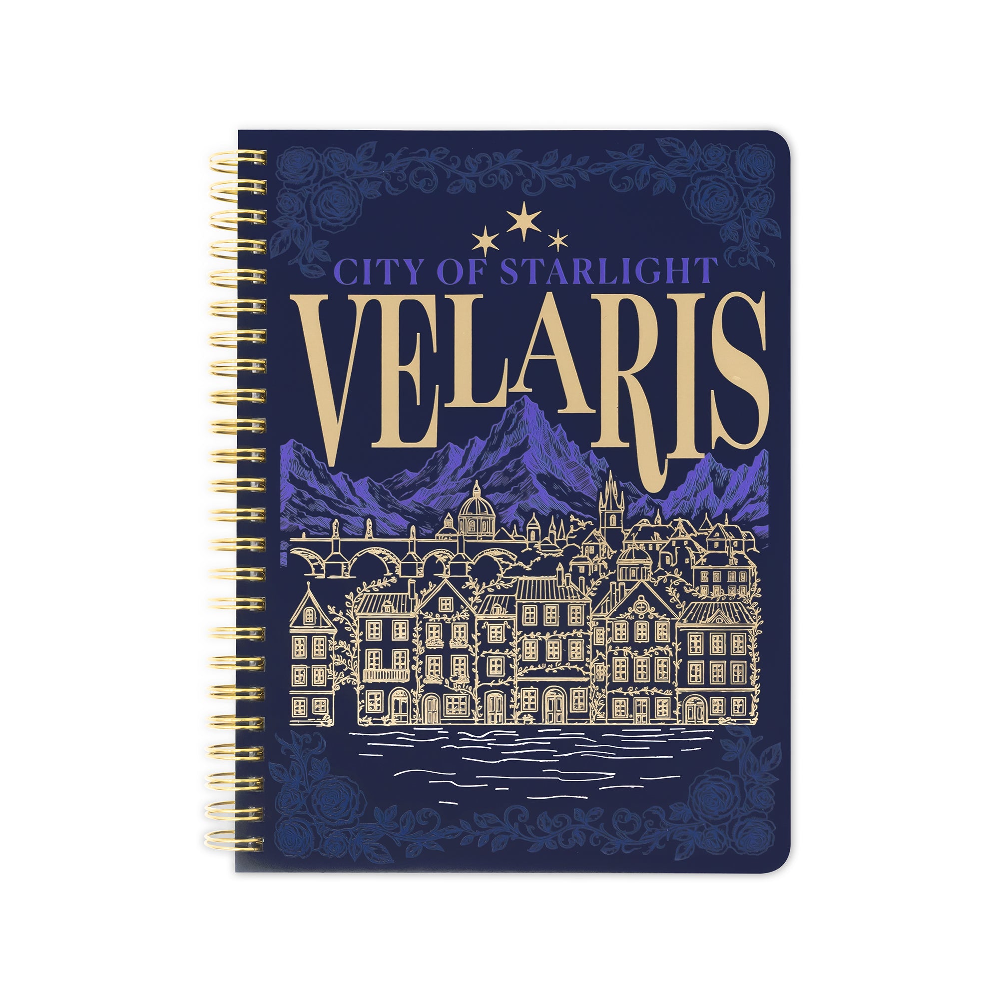 Notebook with 'City of Starlight Velaris' design on a white background