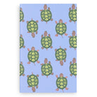 Notebook with green turtle pattern on a blue background