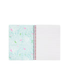 Notebook with a colorful abstract design on the cover and lined pages inside.