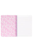 Notebook with pink shell pattern on cover and white lined pages