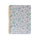 Notebook with rose pattern and 'I love you more and all' text on a white background