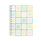 Notebook with colorful geometric pattern on a white background