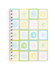 Notebook with colorful geometric pattern on a white background