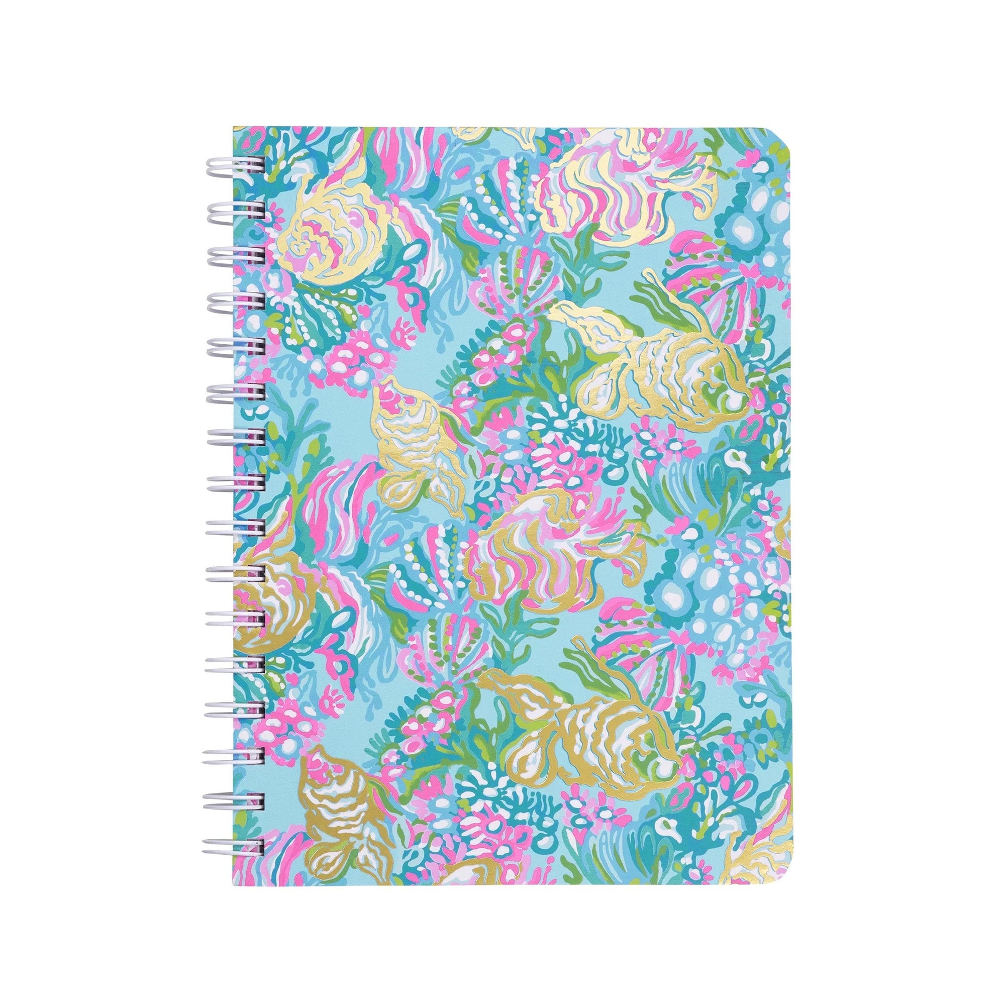 blue mini notebook with colorful coral and fish print