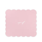 Pink scalloped border with 'sign off' text on a white background