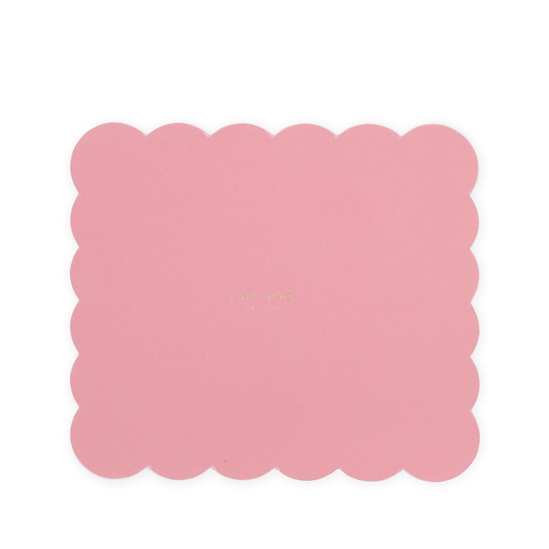 Pink scalloped placemat with 'Pimpernel' branding on a white background