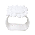Single white sun napkin ring set on a white background, branded 'Lilly Pulitzer'.