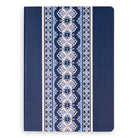 Navy blue notebook with a decorative pattern on a white background