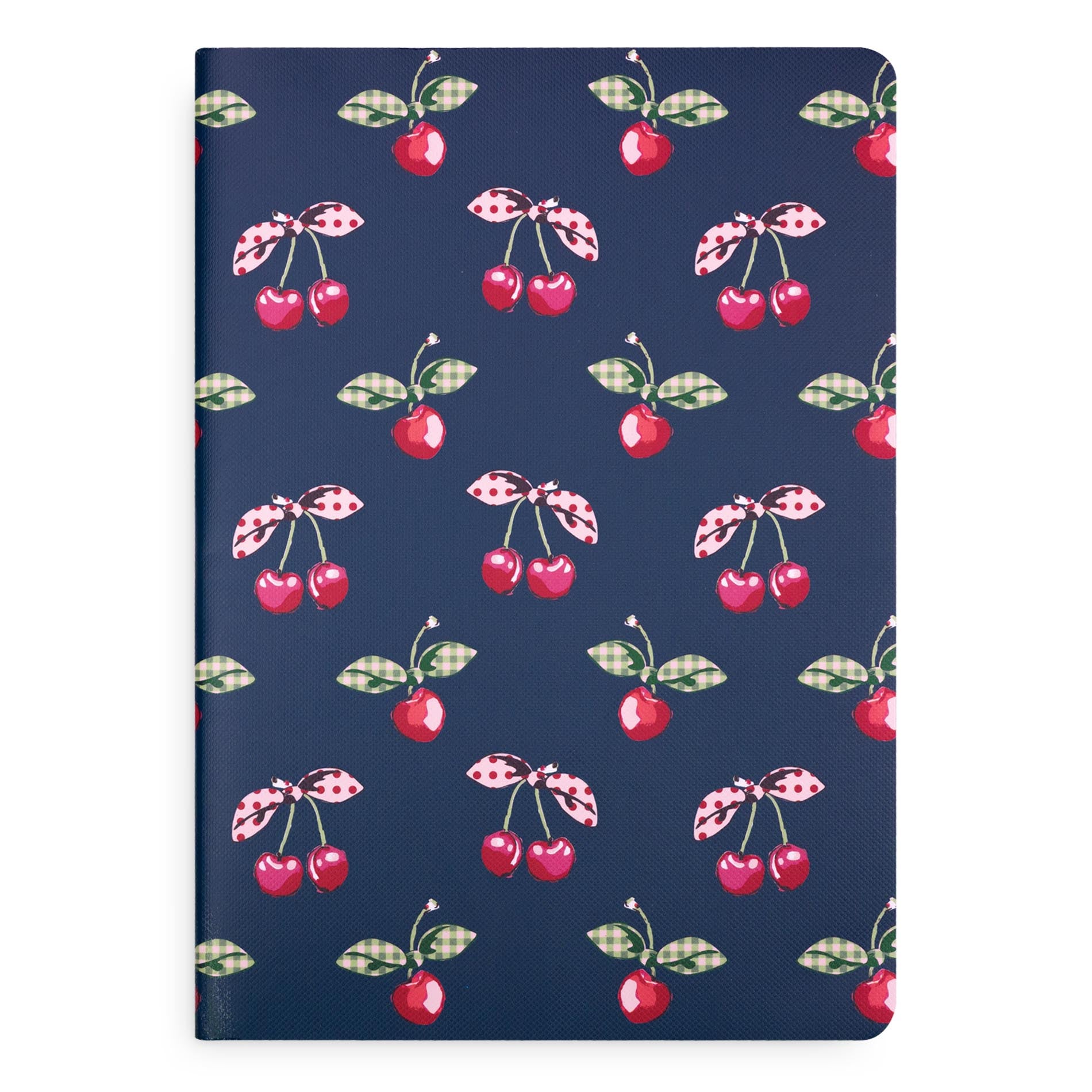 Notebook with cherry pattern on a blue background