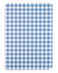 Notebook with blue and white checkered pattern on a white background