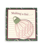 A square notepad with a green plaid border and a cream lined writing area. The top reads 'Making a list.