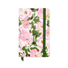 Floral notebook with pink flowers and green leaves on a white background