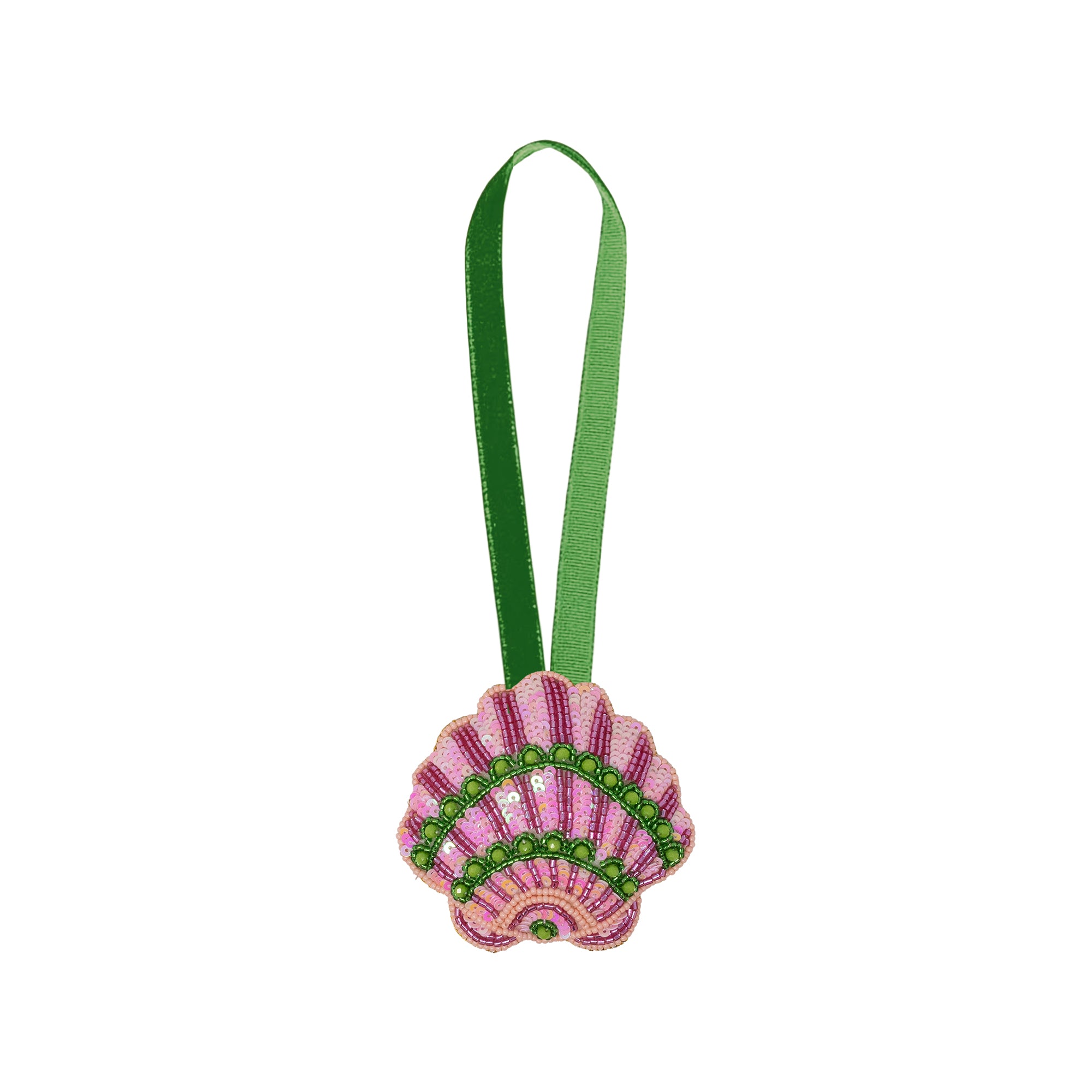 pink and green sequin seashell ornament
