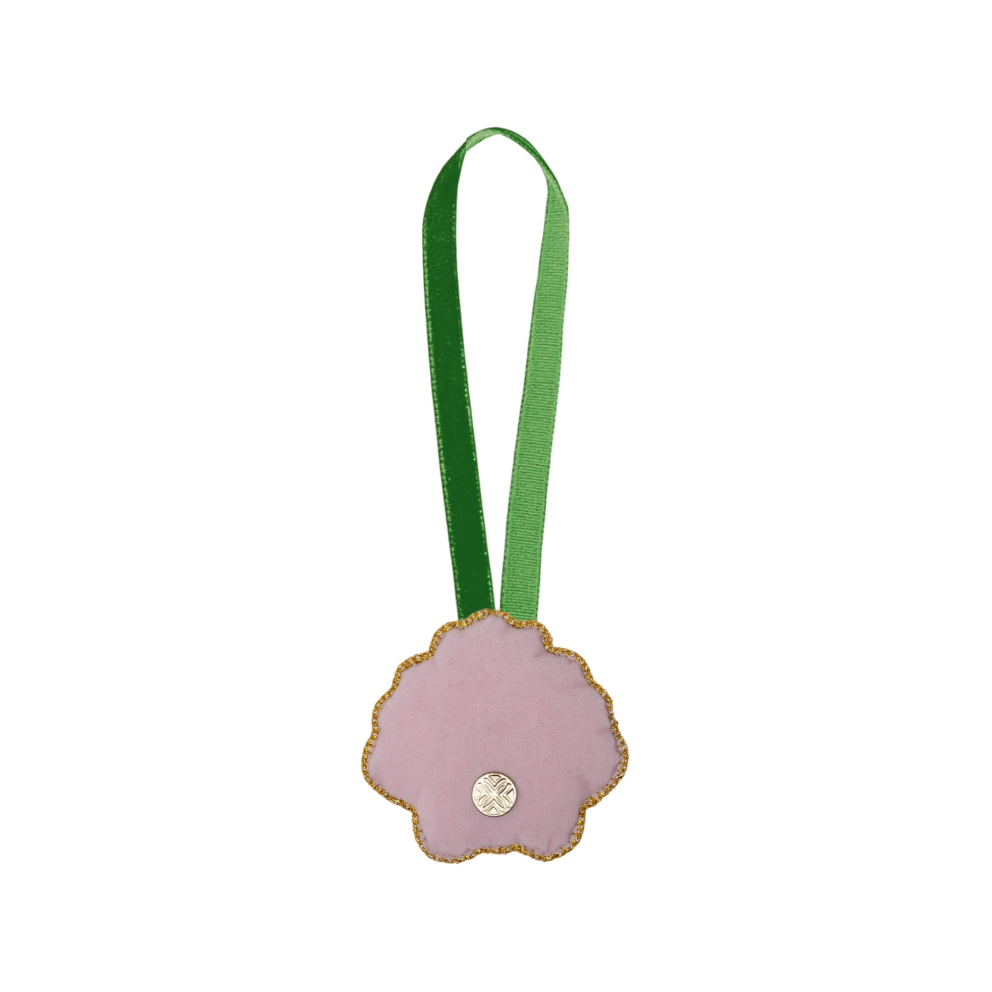 back view of pink and green sequin seashell ornament