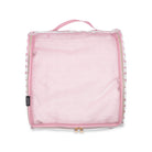 Pink mesh travel bag with a handle on a white background