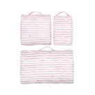 Set of pink and white striped packing cube set on a white background
