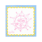 Pink sun and moon design with yellow border on blue background, featuring Lilly Pulitzer logo.