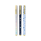 Three decorative pens with star patterns on a white background