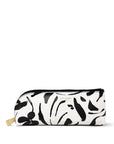 Black and white floral patterned pouch on a white background