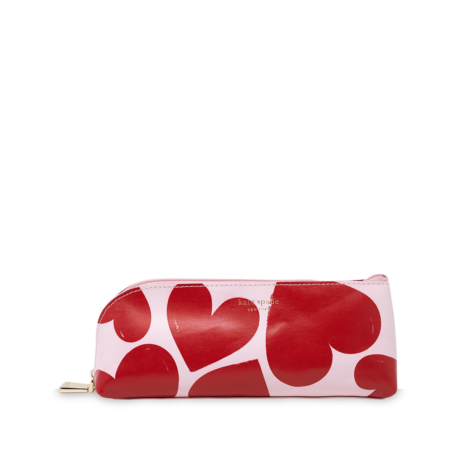 Red and white patterned pouch on a white background