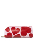 Red and white patterned pouch on a white background