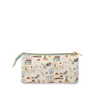 Pencil case with a pattern of books and plants on a beige background