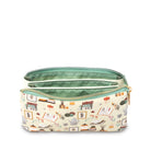 Cosmetic bag with a patterned design on a white background