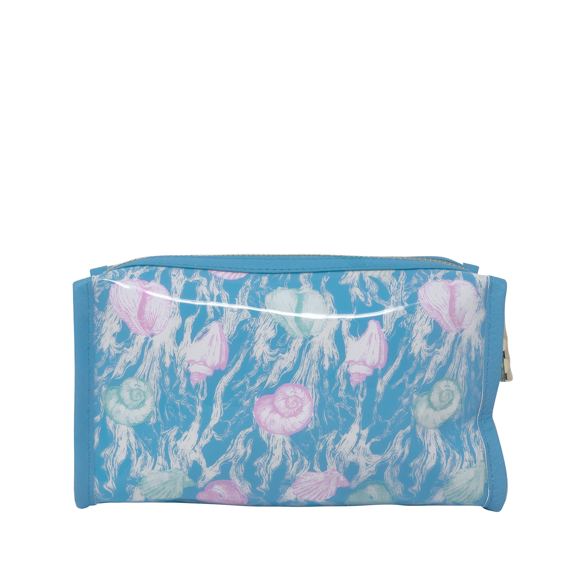 Blue pouch with jellyfish pattern on a white background