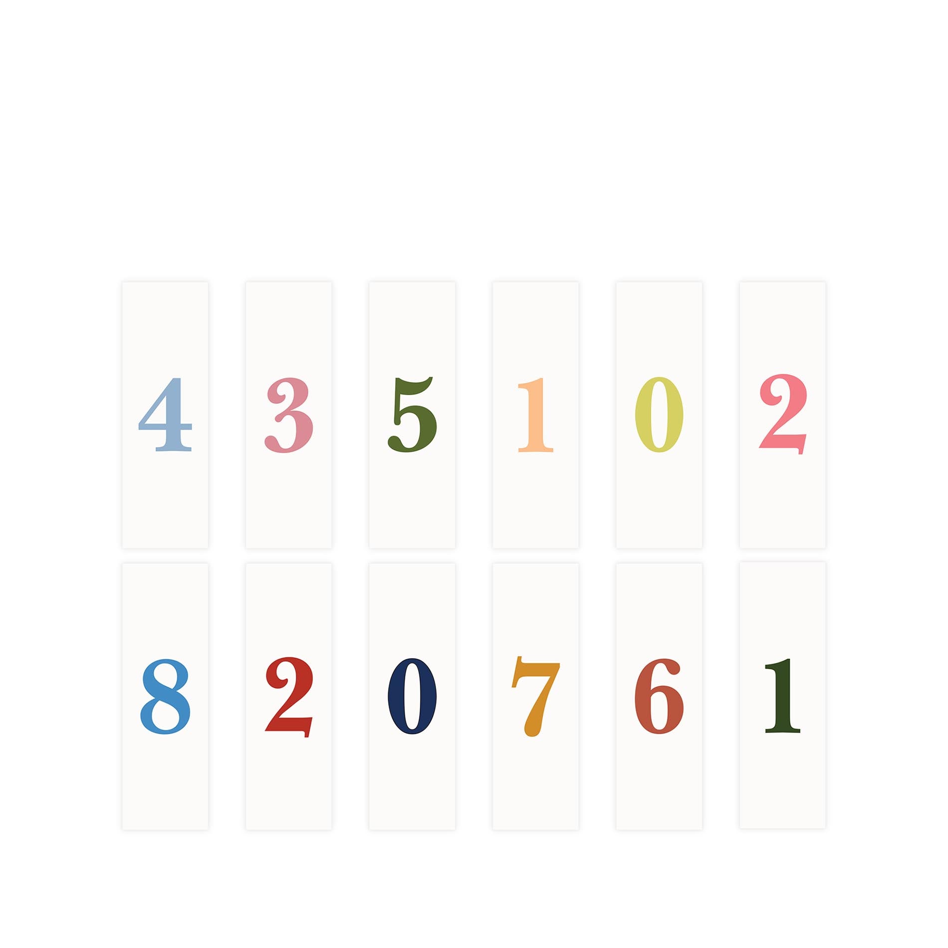 Set of colorful number cards on a white background