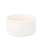 White ceramic bowl with geometric pattern on a white background