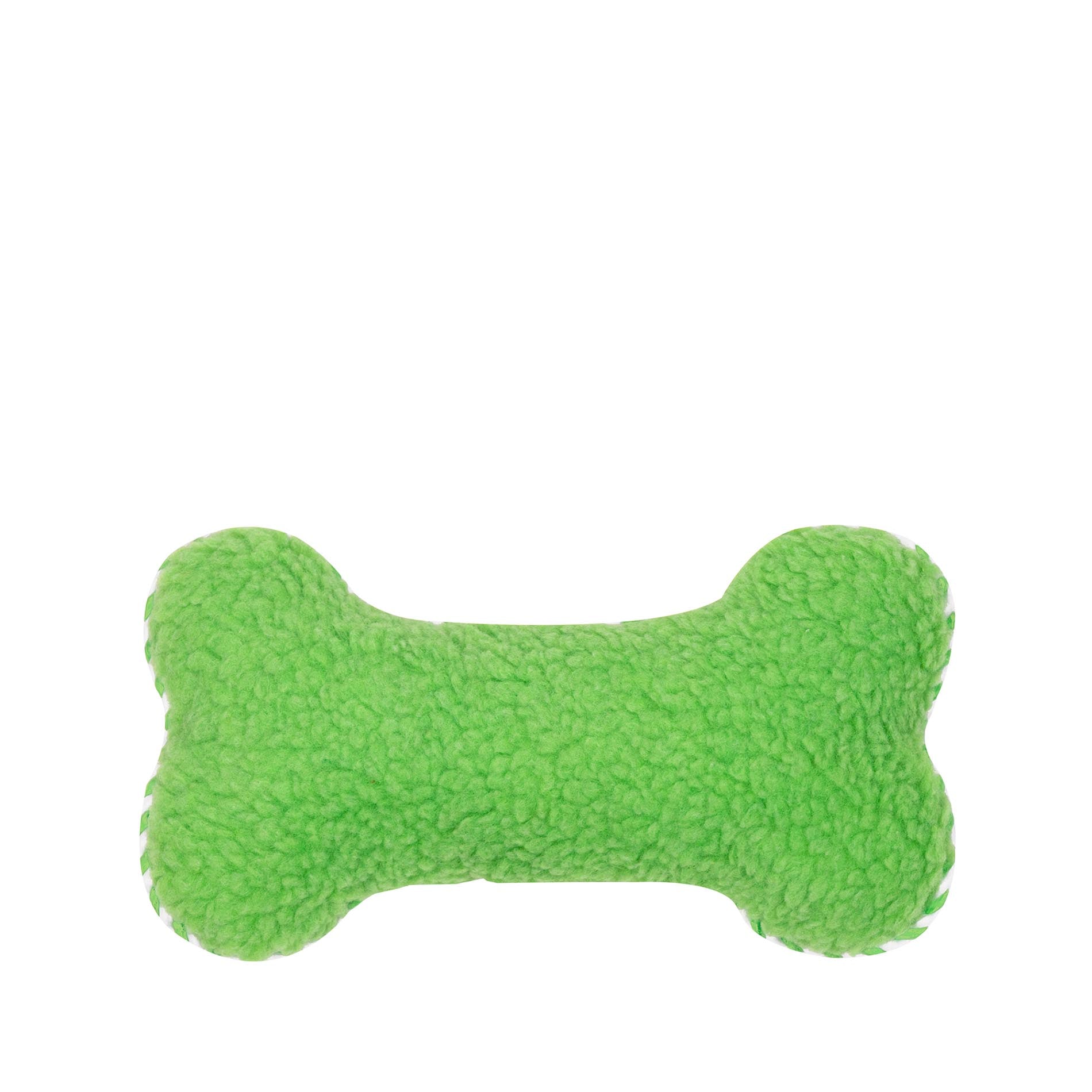Green bone-shaped toy on a white background