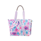 pink and blue floral pickleball bag with stripe straps and ric rac detail