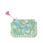 Floral patterned pouch with a pink tassel on a white background