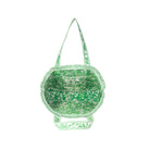 A green and white patterned woven tote bag with a matching shoulder strap, shown against a plain white background.