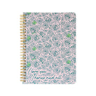 Notebook with rose pattern and 'I love you more and all' text on a white background