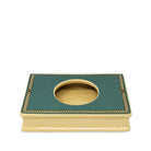 A rectangular ceramic base with a dark teal green top panel, gold decorative border, and cream-colored base and circular opening, shown on a plain white background.