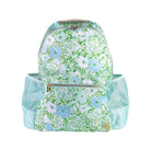 Floral-patterned backpack with a matching pouch on a white background