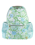 Floral-patterned backpack with a matching pouch on a white background
