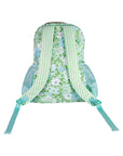 Backpack with floral and striped pattern on a white background