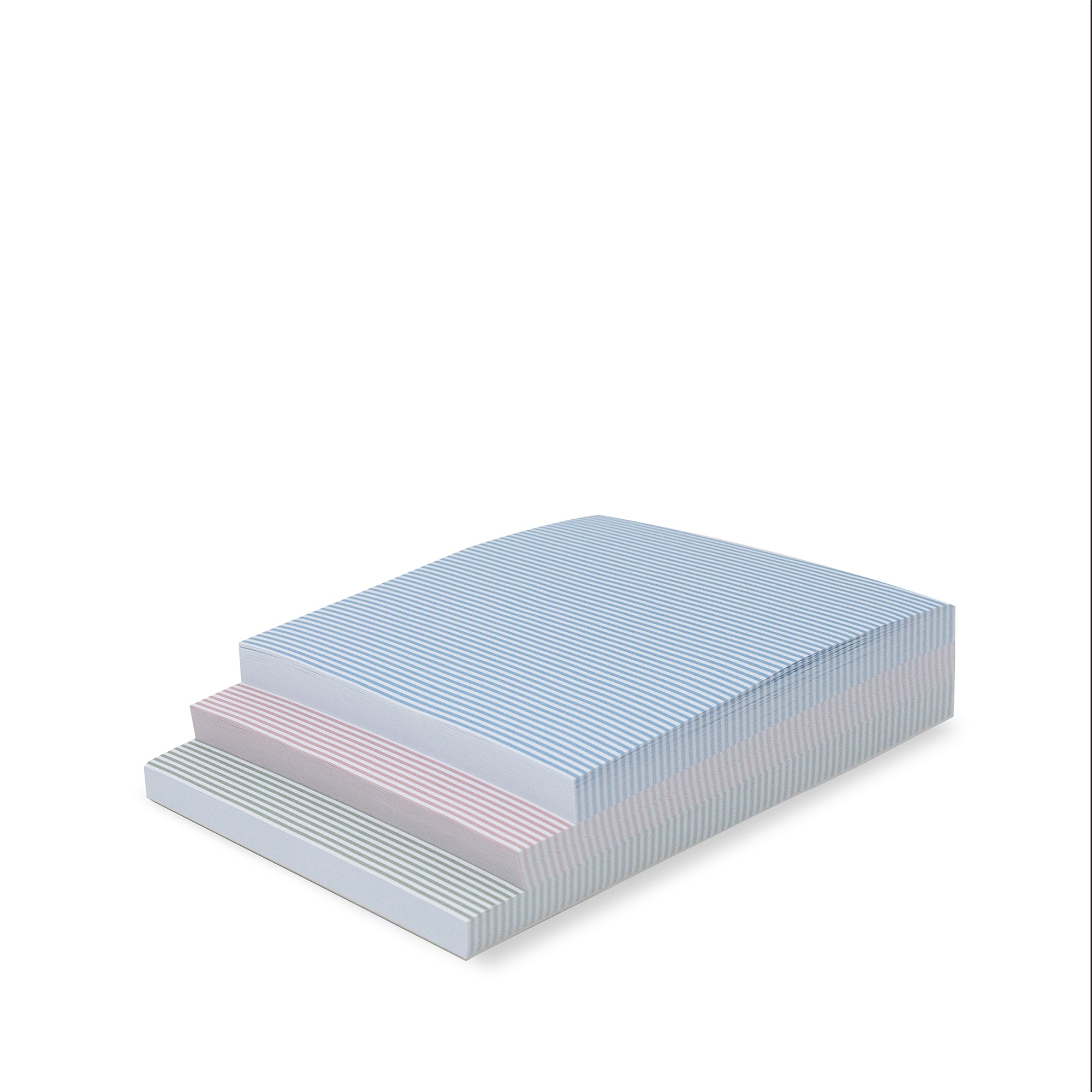 side view of Rectangular notepads  with blue and pink stripes on a white background