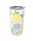 Tumbler with floral design on a white background