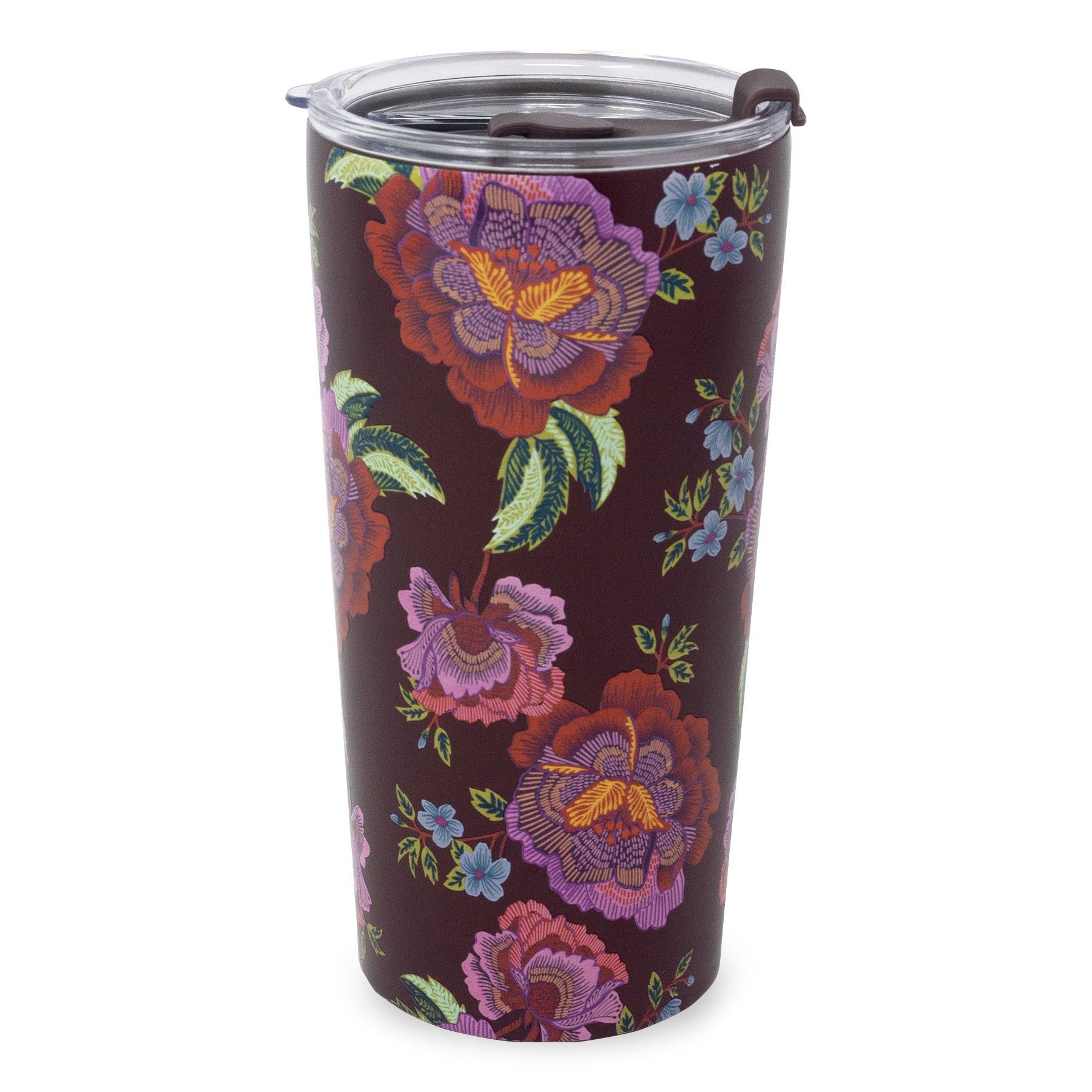 Floral-patterned tumbler on a white background
