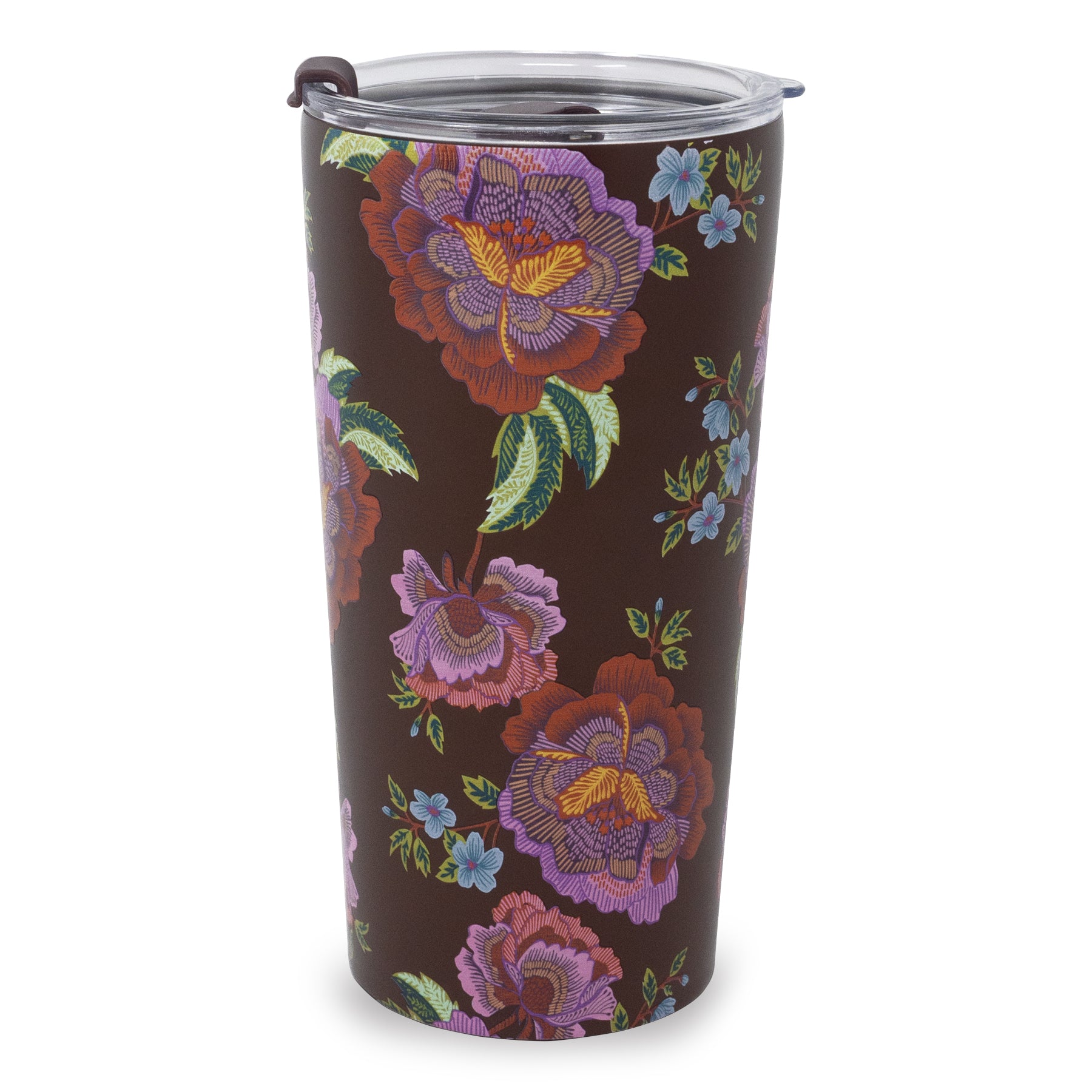 Tumbler with floral design on a brown background