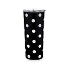 black 24 oz steel tumbler with all over white polka dots