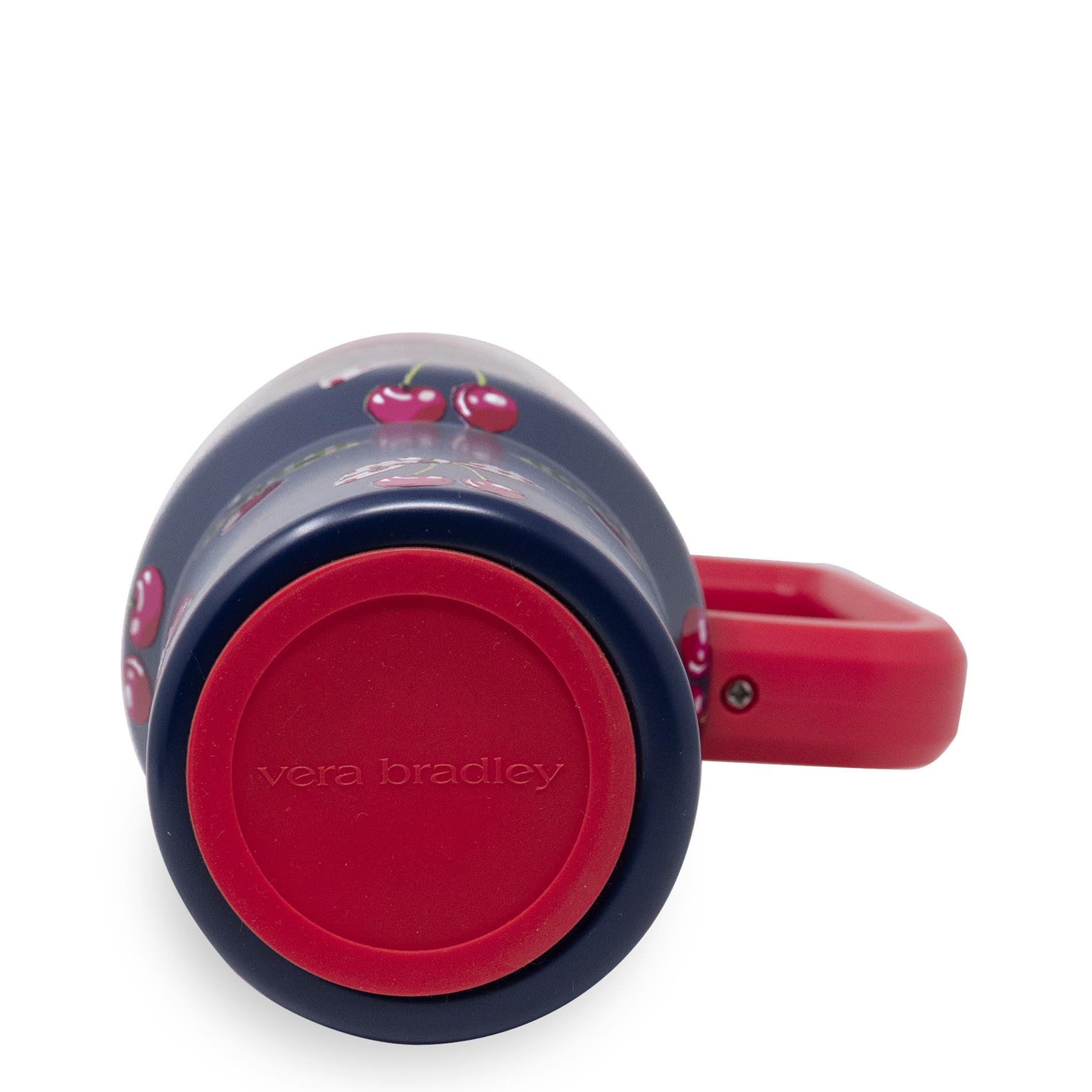 Vera Bradley travel mug with cherry design on a white background