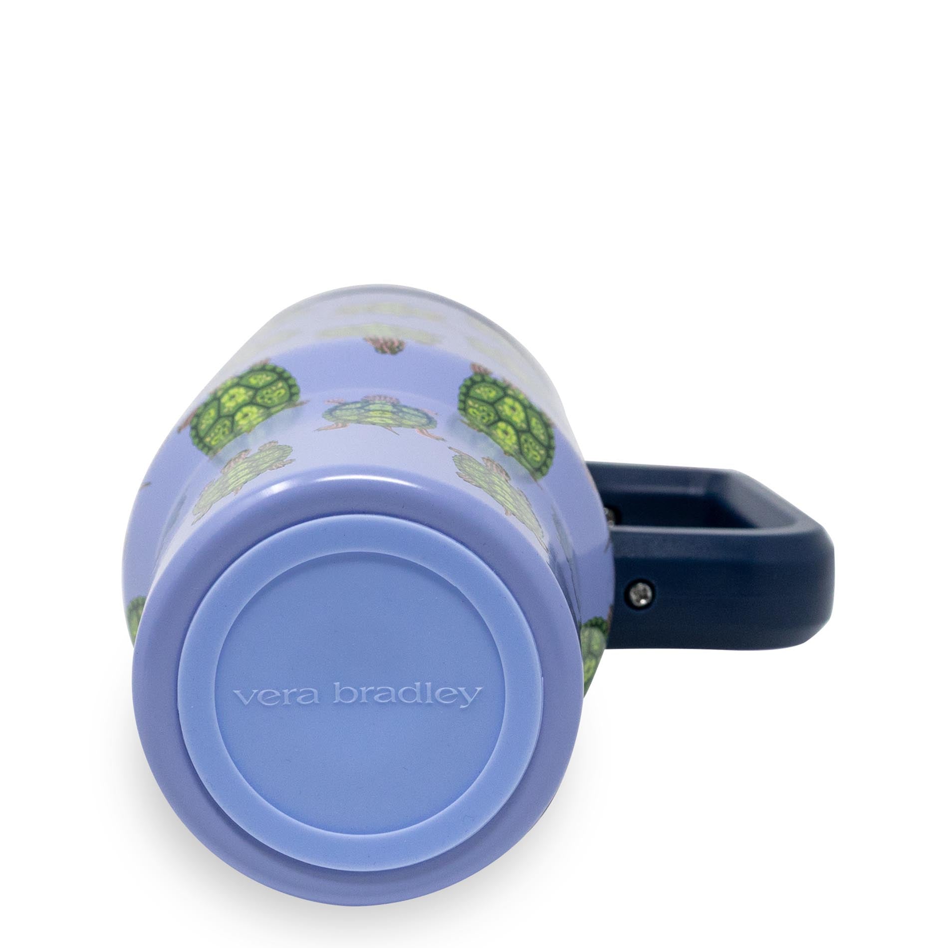 Vera Bradley mug with a blue lid on a white background